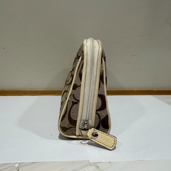 Coach Signature Canvas Cosmetic Pouch in brown and cream - Picture 10 of 12